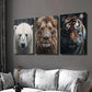 3pcs Polar Bear Lion & Tiger in Rainy Weather Wall Art Set Canvas Framed 40x60cm - High Quality Print 100% Australian Made Wall Canvas Ready to Hang