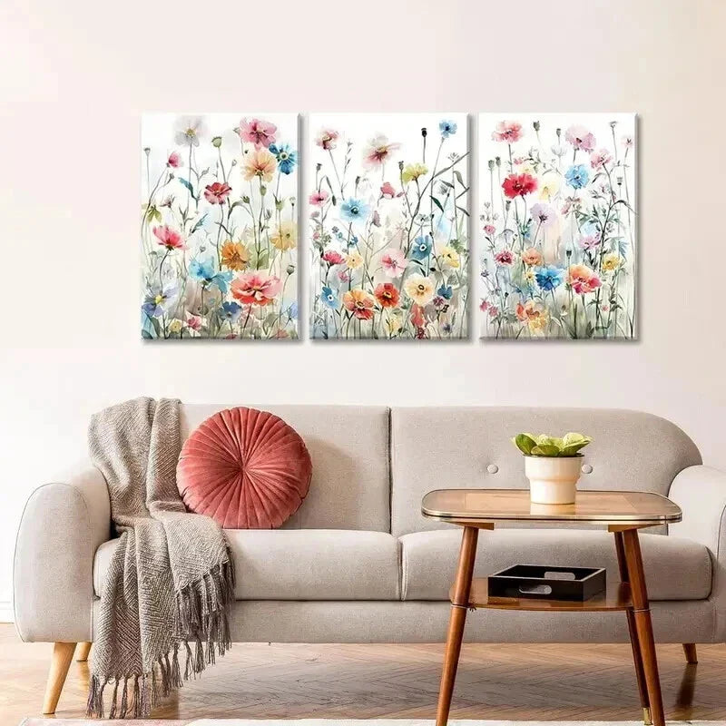 3pcs Colorful Wildflower Pictures Prints Wall Art Set Canvas Framed 40x60cm - High Quality Print 100% Australian Made Wall Canvas Ready to Hang