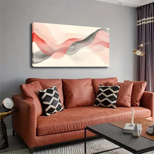 Flowing Red & Gray Lines Wall Art canvas office home room framed 120x60cm