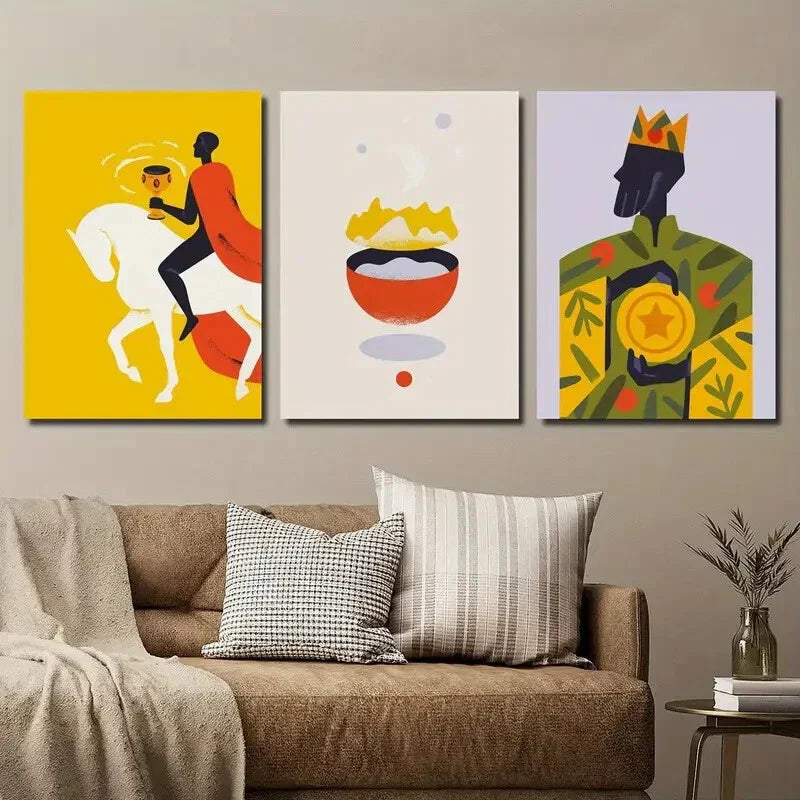 3pcs Horseback Rider Astrology & Moon Design Wall Art Set Canvas Framed 40x60cm - High Quality Print 100% Australian Made Wall Canvas Ready to Hang