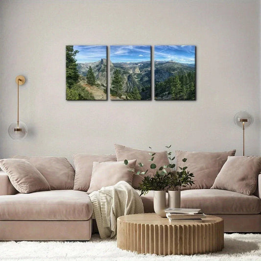 3pcs Park Mountain Forest Painting Metal Print Ready to Hang Art