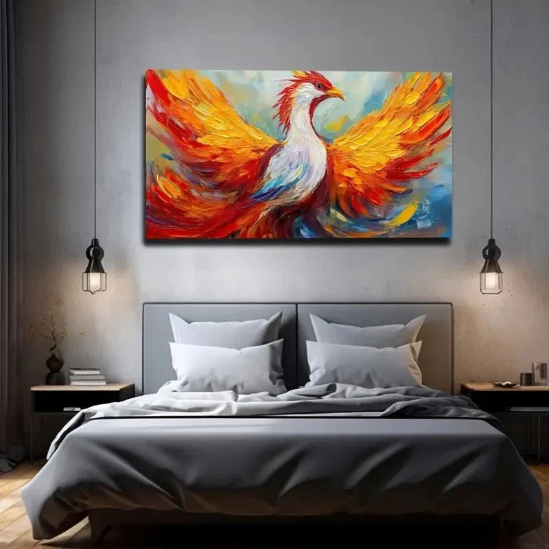 Vibrant Phoenix Wall Art Canvas Office Home Room Framed 80x45cm