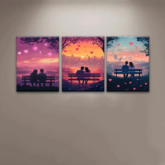 3pcs Sweet Couples to Sit And Watch The Sunset Metal Print Ready to Hang Art