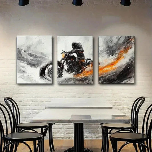 3pcs Motorbike Rider in Motion Bold Perfect Wall Art Set Canvas Framed 40x60cm - High Quality Print 100% Australian Made Wall Canvas Ready to Hang