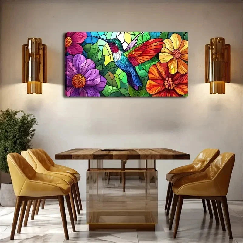 Realistic Stained Glass Style Wall Art Canvas Office Home Room Framed 120x60cm