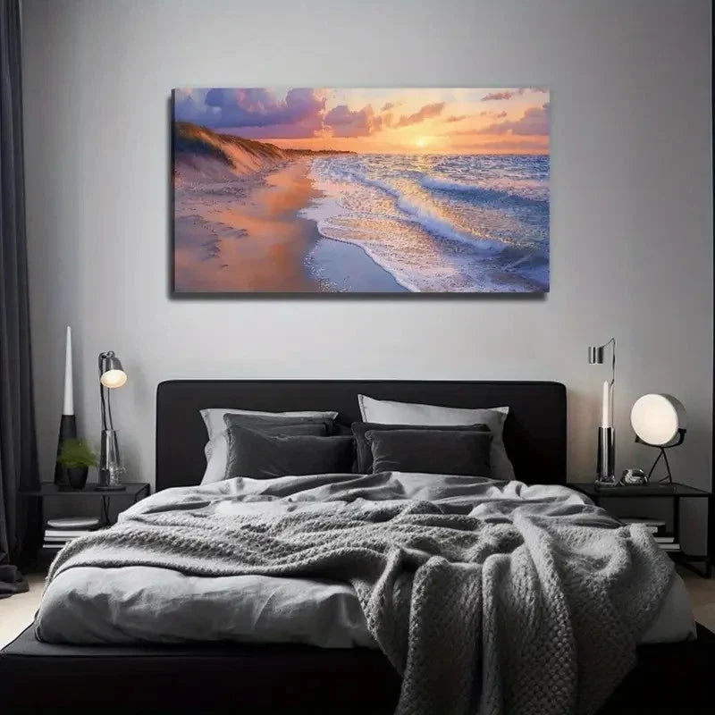 White Wave Sunset Wall Art Canvas Office Home Room Framed 120x60cm