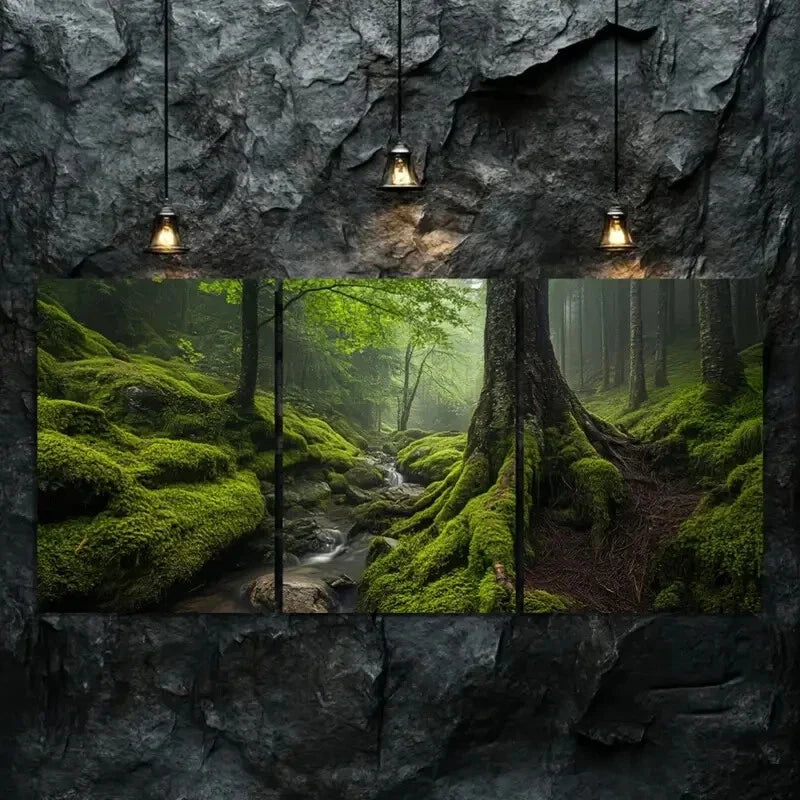 3pcs  Enchanted Woodland Scene with Misty Stream Wall Art Set Canvas Framed 40x60cm - High Quality Print 100% Australian Made Wall Canvas Ready to Hang