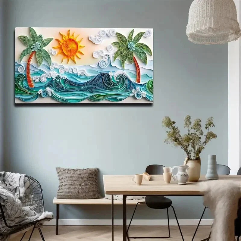 Sunset Beach Ocean Waves Scene Wall Art Canvas Office Home Room Framed 120x60cm