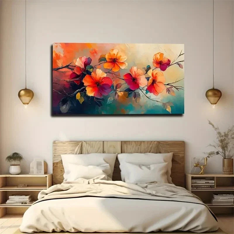 Five Red Flowers Suitable Wall Art Canvas Office Home Room Framed 120x60cm