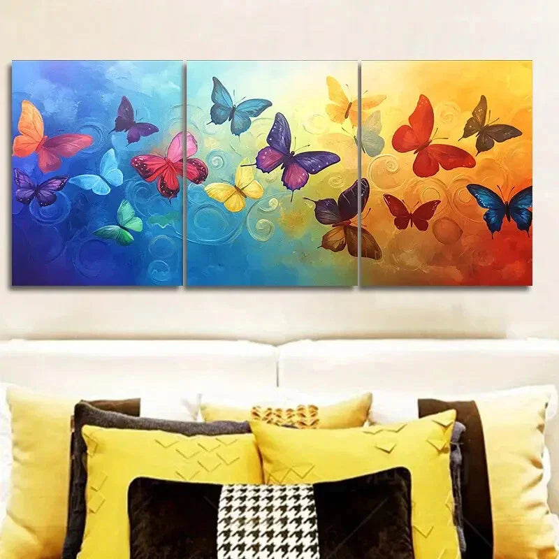 3pcs Featuring Fluttering Butterflies, Metal Print Ready to Hang Art