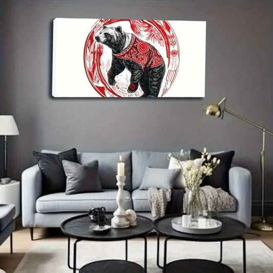 Majestic Bear In Red & Golden Wall Art Canvas Office Home Room Framed 120x60cm