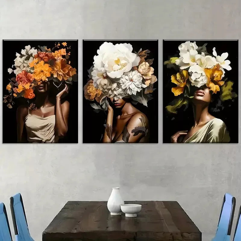 3pcs Modern Aesthetic Floral Hairstyles Wall Art Set Canvas Framed 40x60cm - High Quality Print 100% Australian Made Wall Canvas Ready to Hang