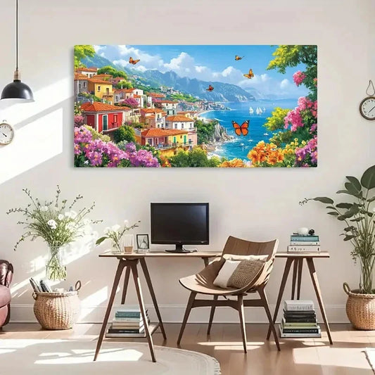 City Scenery Seascape Butterfly Wall Art Canvas Office Home Room Framed 80x45cm
