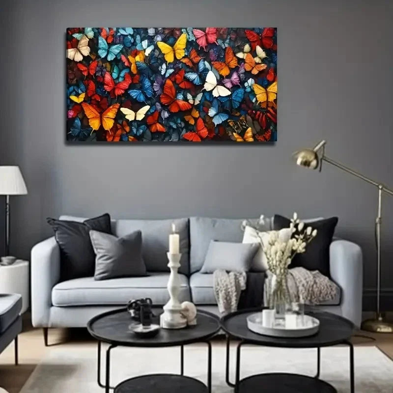 Vibrant Butterfly Design Wall Art Canvas Office Home Room Framed 80x45cm
