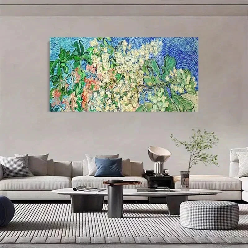 Chestnut Tree In Bloom Abstract Wall Art Canvas Office Home Room Framed 120x60cm