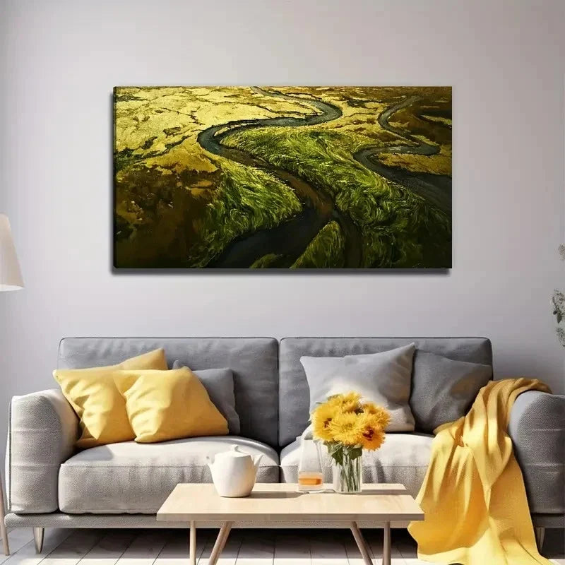 River Landscape Modern Style Wall Art Canvas Office Home Room Framed 120x60cm