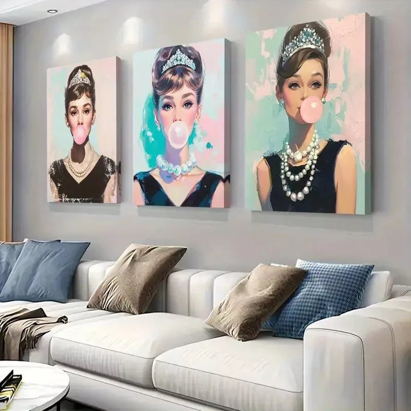 3pcs  Pop - Art Bubblegum Triptych   Wall Art Set Canvas Framed 40x60cm - High Quality Print 100% Australian Made Wall Canvas Ready to Hang