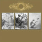 3pcs Skeleton Black and White Birds Metal Print Ready to Hang Art