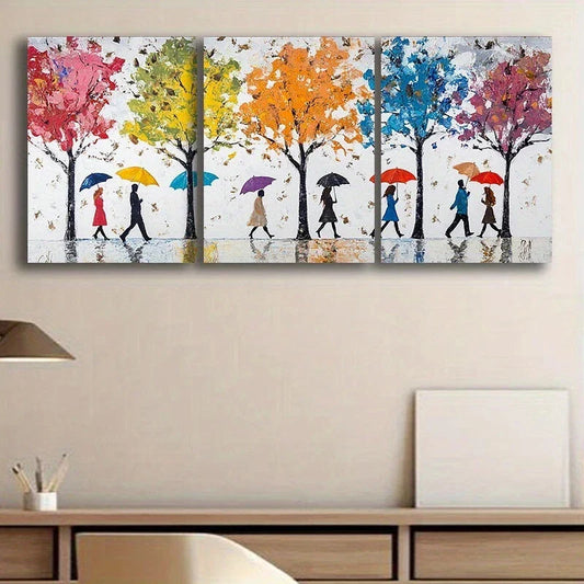 3pcs Abstract Peoples Are Walking Colourful Trees Metal Print Ready to Hang Art