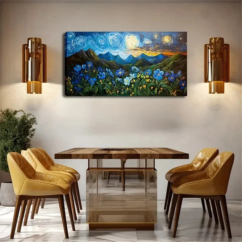 Nebula with Mountain Landscape Wall Art Canvas Office Home Room Framed 120x60cm