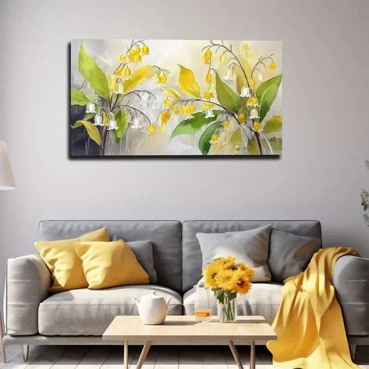Vibrant Yellow Floral Wall Art Canvas Office Home Room Framed 80x45cm