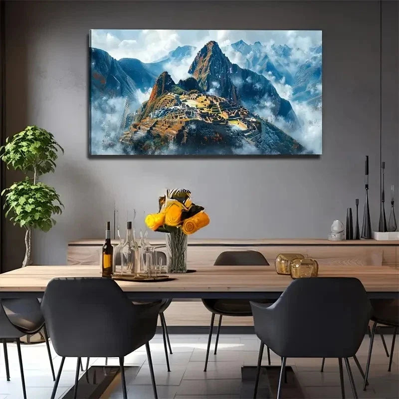 Modern Minimalist Mountain Ruin Wall Art Canvas Office Home Room Framed 80x45cm