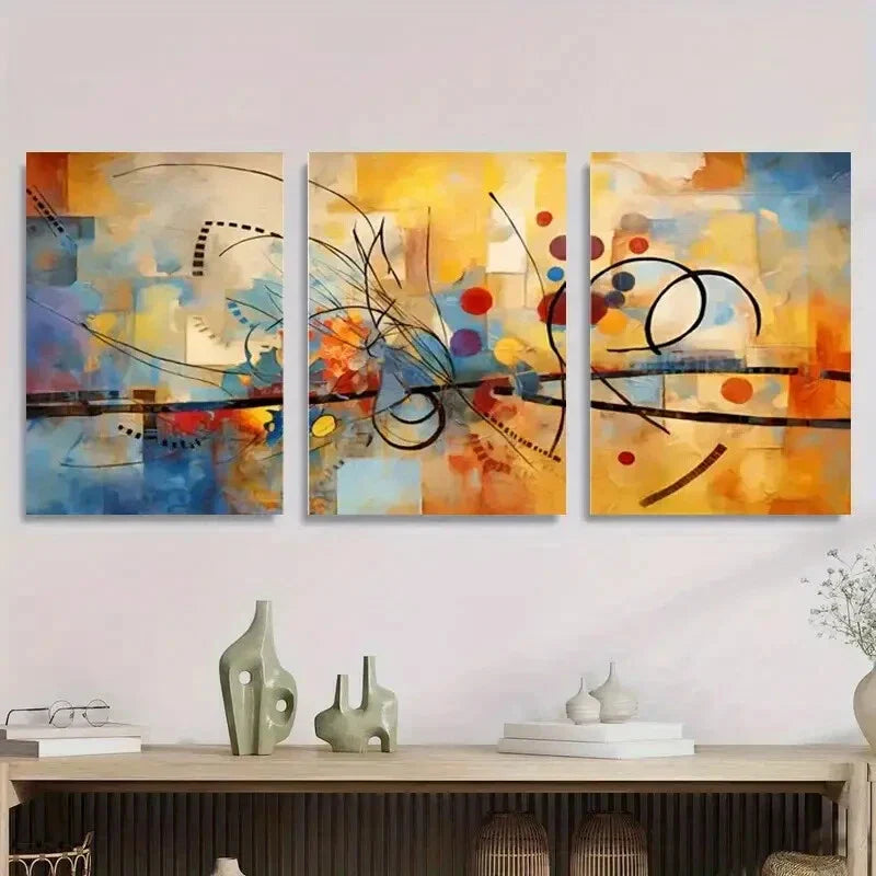 3pcs Colorful Swirls, Circles & Bold Shapes Metal Print Ready to Hang Art