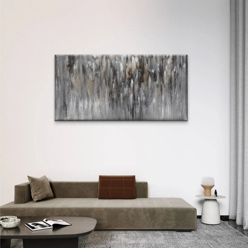 Grey White Abstract Wall Art Canvas Office Home Room Framed 120x60cm