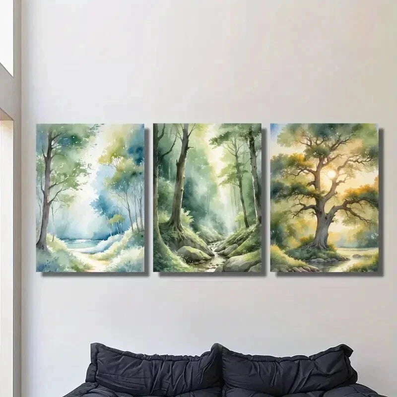 3pcs Serene Forest Path And River Scene Wall Art Set Canvas Framed 40x60cm - High Quality Print 100% Australian Made Wall Canvas Ready to Hang