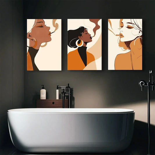 3pcs Abstract Women'S Smoking Design Metal Print Ready to Hang Art