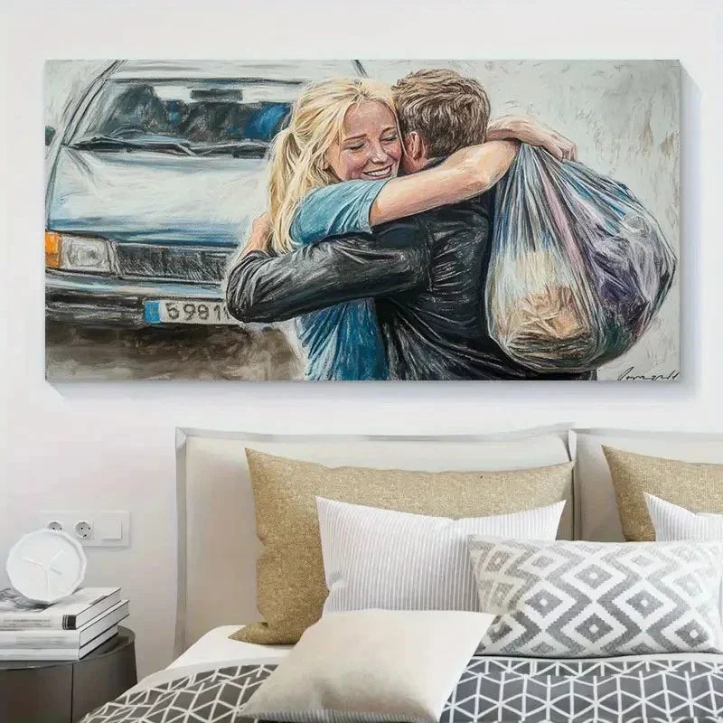 Heartfelt Embrace Scene Wall Art Canvas Office Home Room Framed 80x45cm