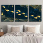 3pcs Navy blue and Golden Fish Wall Art Set Canvas Framed 40x60cm - High Quality Print 100% Australian Made Wall Canvas Ready to Hang