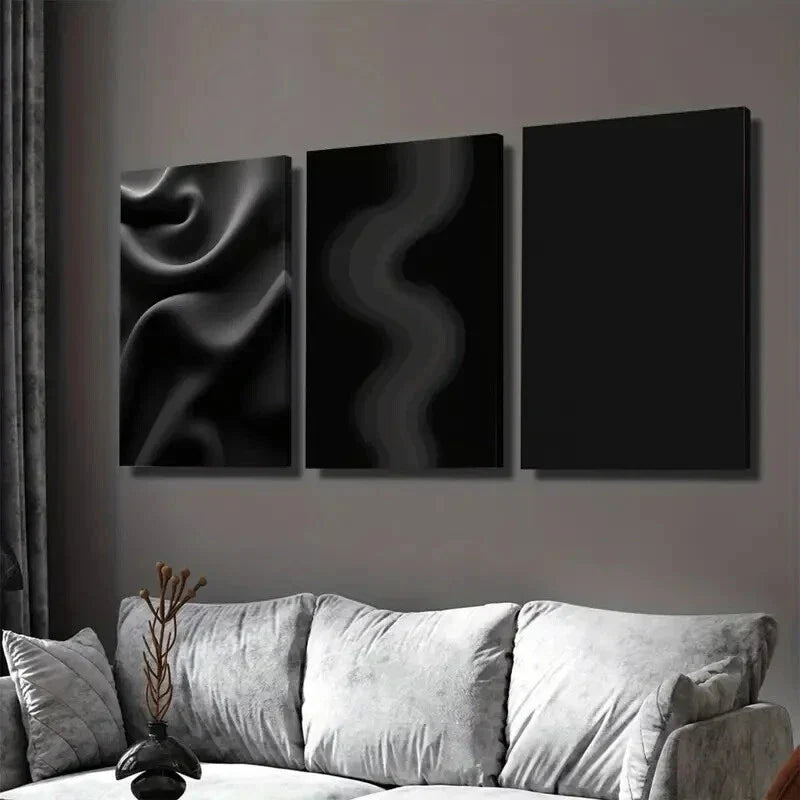 3pcs Modern Black Abstract paintings Wall Art Set Canvas Framed 40x60cm - High Quality Print 100% Australian Made Wall Canvas Ready to Hang