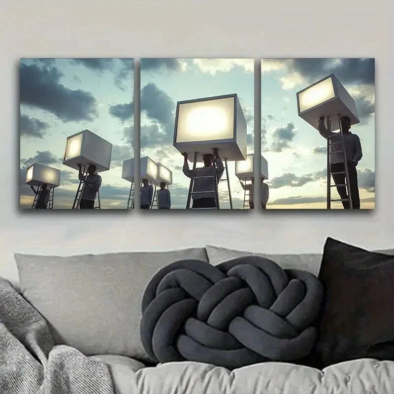 3pcs Film Set Design with Lifting Lights Metal Print Ready to Hang Art
