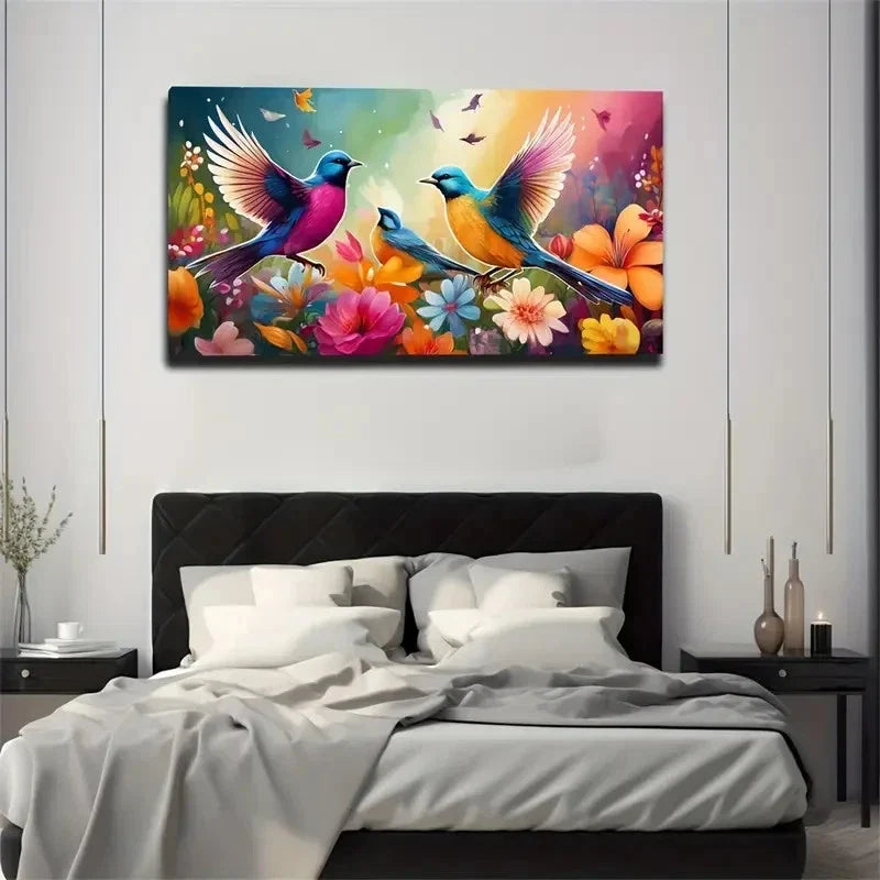 A Flock Of Flying Birds Wall Art Canvas Office Home Room Framed 80x45cm