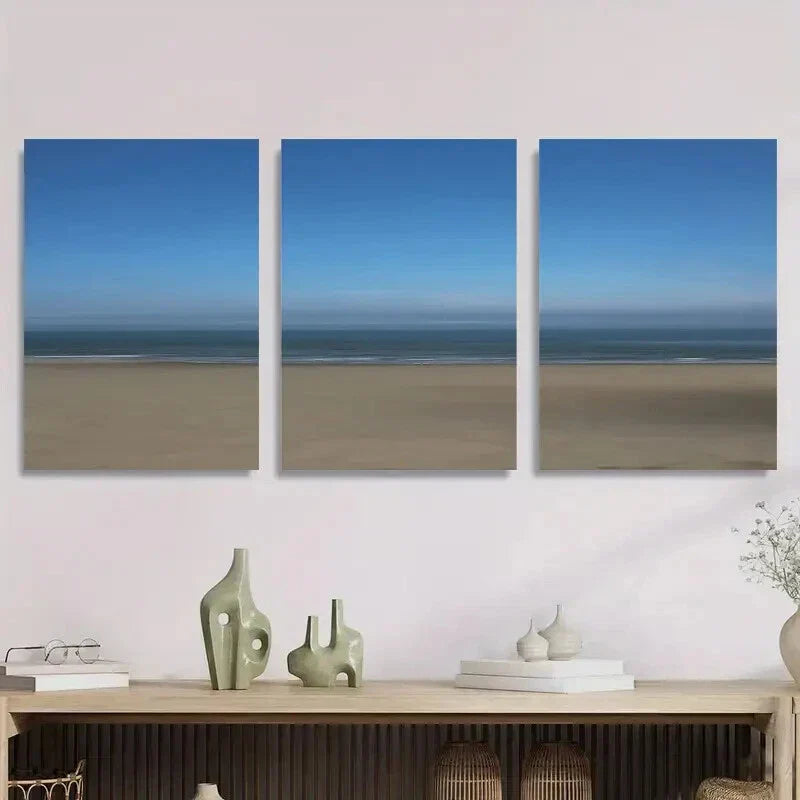 3pcs Abstract Seascape Tranquil Beach and Ocean Metal Print Ready to Hang Art