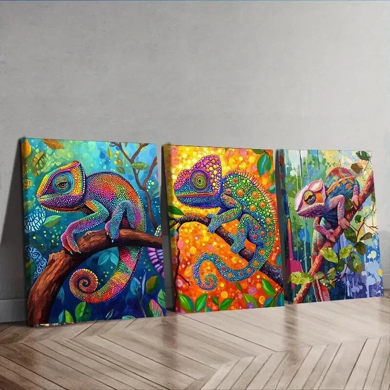 3pcs Chameleon Colorful Beauty Nature Perfect Wall Art Set Canvas Framed 40x60cm - High Quality Print 100% Australian Made Wall Canvas Ready to Hang