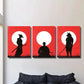3pcs Red Samurai Silhouette with Sword Wall Art Set Canvas Framed 40x60cm - High Quality Print 100% Australian Made Wall Canvas Ready to Hang
