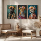 3pcs Maximalist Eclectic Fashionista Leopard Metal Print Ready to Hang Art