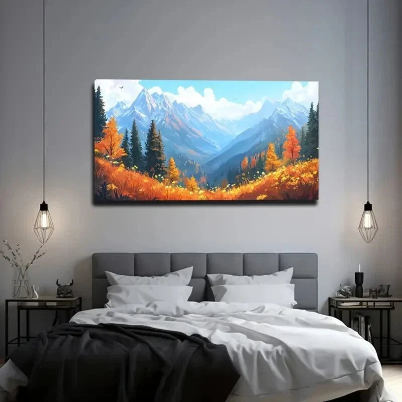 Continuous Snow Mountain Hills Wall Art Canvas Office Home Room Framed 120x60cm