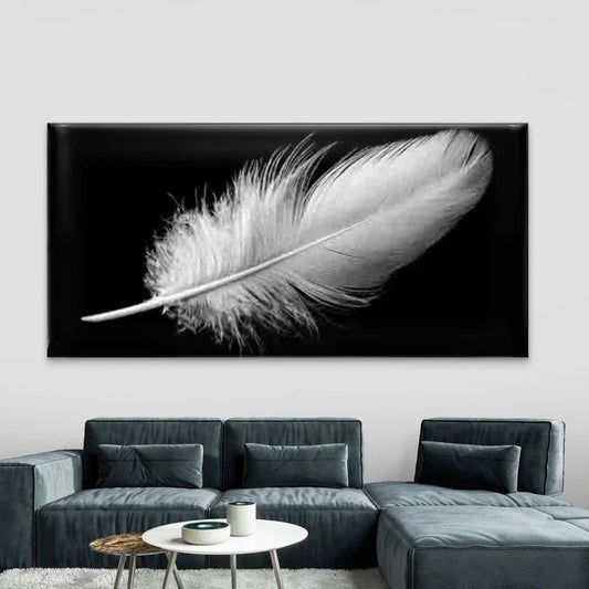 Elegant White Feather Wall Art Canvas Office Home Room Framed 120x60cm