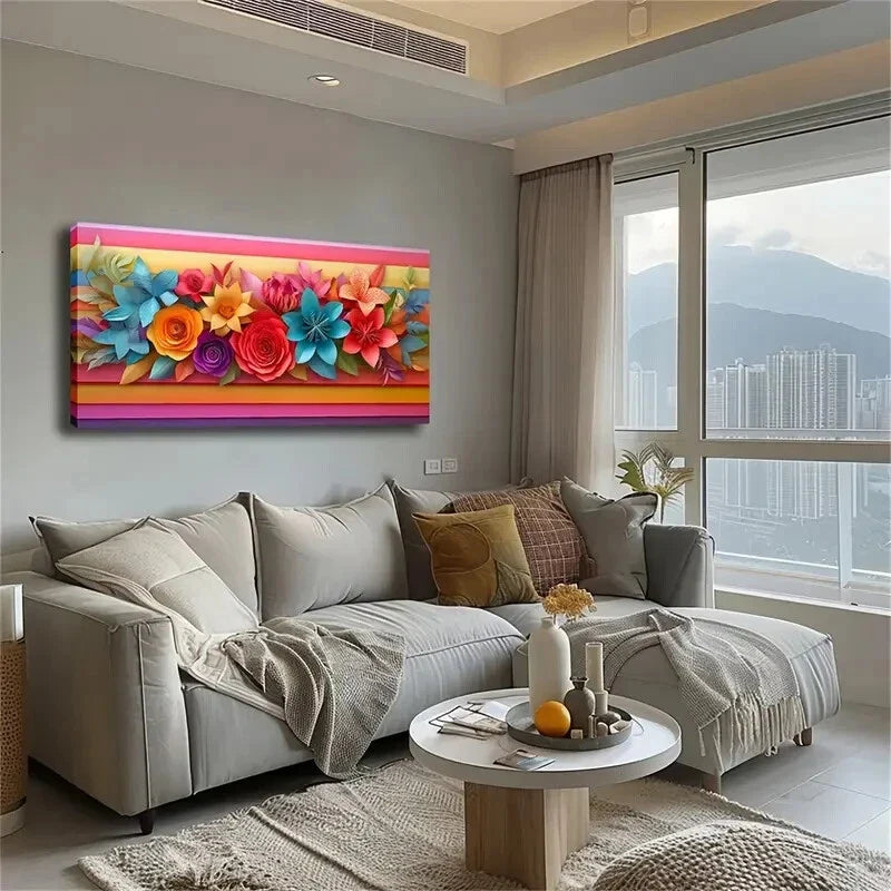 Realistic Paper Flower Décor Wall Art Canvas Office Home Room Framed 120x60cm