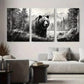 3pcs Black and White Bear Landscape Forest Metal Print Ready to Hang Art