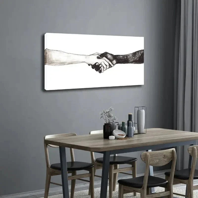 Hand Gesture Black & White Wall Art Canvas Office Home Room Framed 120x60cm