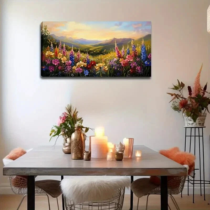 Watercolor Mountain Wildflower Wall Art Canvas Office Home Room Framed 120x60cm