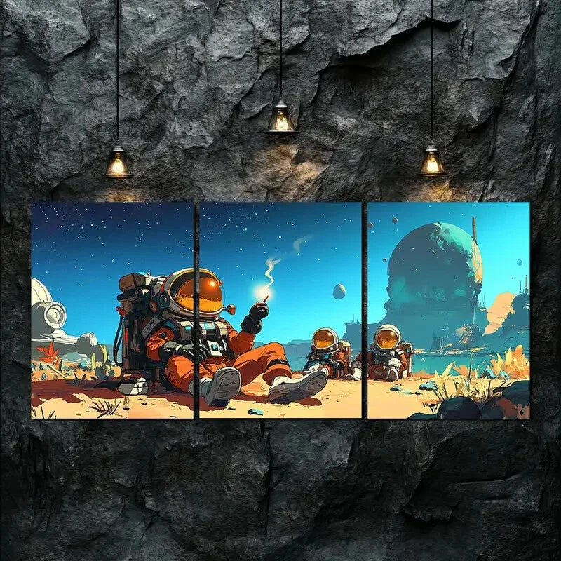 3pcs Astronaut Colorful Planet Exquisite Perfect Wall Art Set Canvas Framed 40x60cm - High Quality Print 100% Australian Made Wall Canvas Ready to Hang