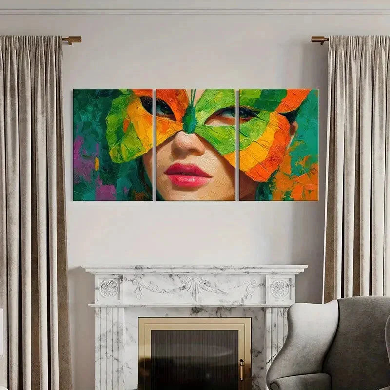 3pcs Artistic Mask Vibrant Colors Abstract Design Metal Print Ready to Hang Art
