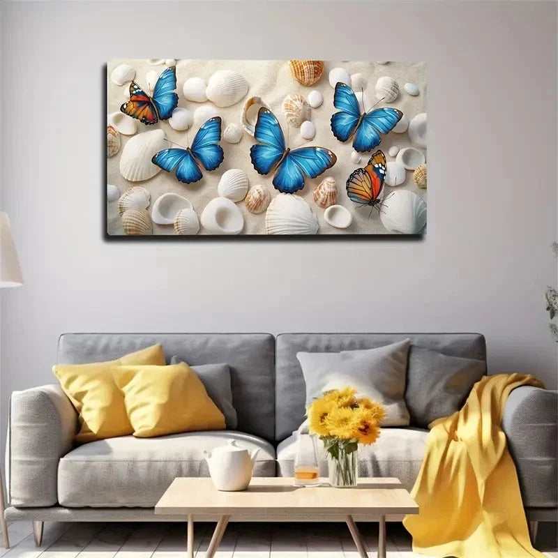 Romantic Beach Scene Blue Wall Art Canvas Office Home Room Framed 120x60cm