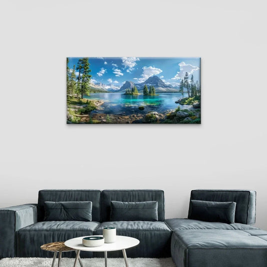 Lake Trees Blue Sky Nature Wall Art Canvas Office Home Room Framed 80x45cm