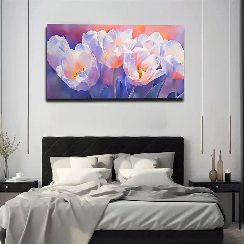 Multiple Bloom Tulip Abstract Wall Art Canvas Office Home Room Framed 120x60cm